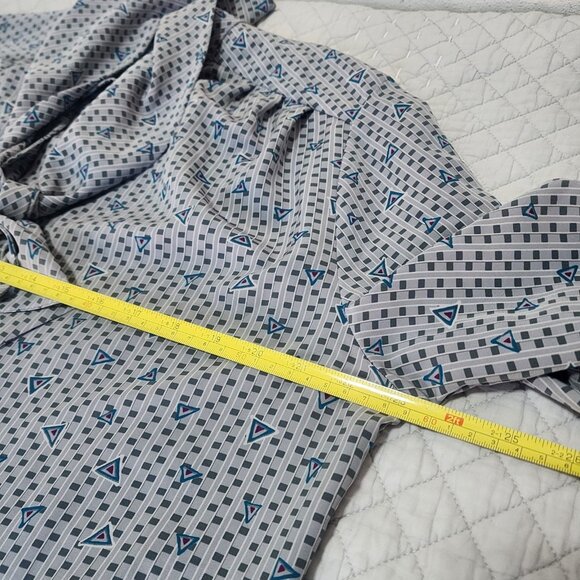 VINTAGE Pendleton Country Sophisticates Gray Blue Geometric Print Tie Neck Blous - Picture 7 of 9